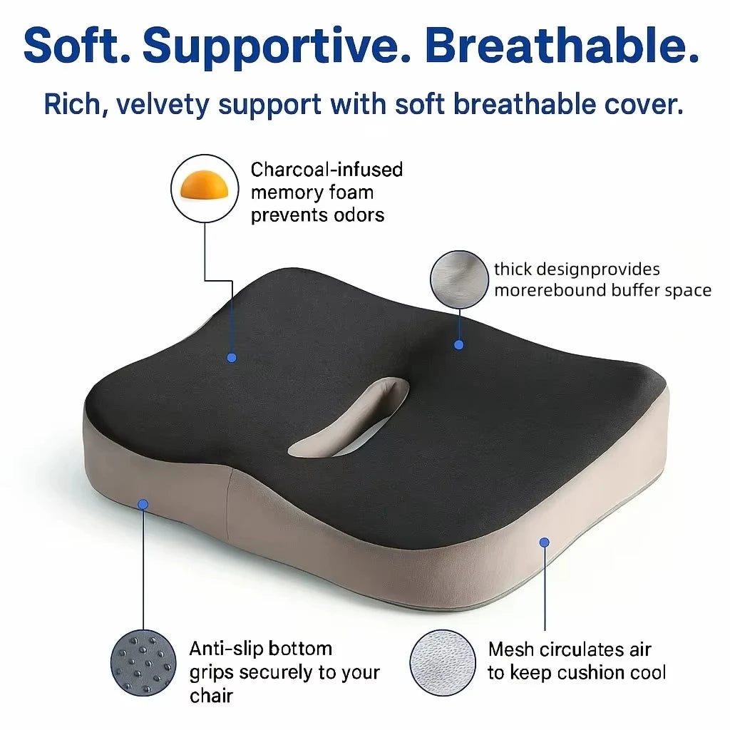 1pc Memory Foam Seat Cushion - 3D Ergonomic Support| Light Green & Grey, Washable Polyester, Car/Office Essentials Home Zpaxo