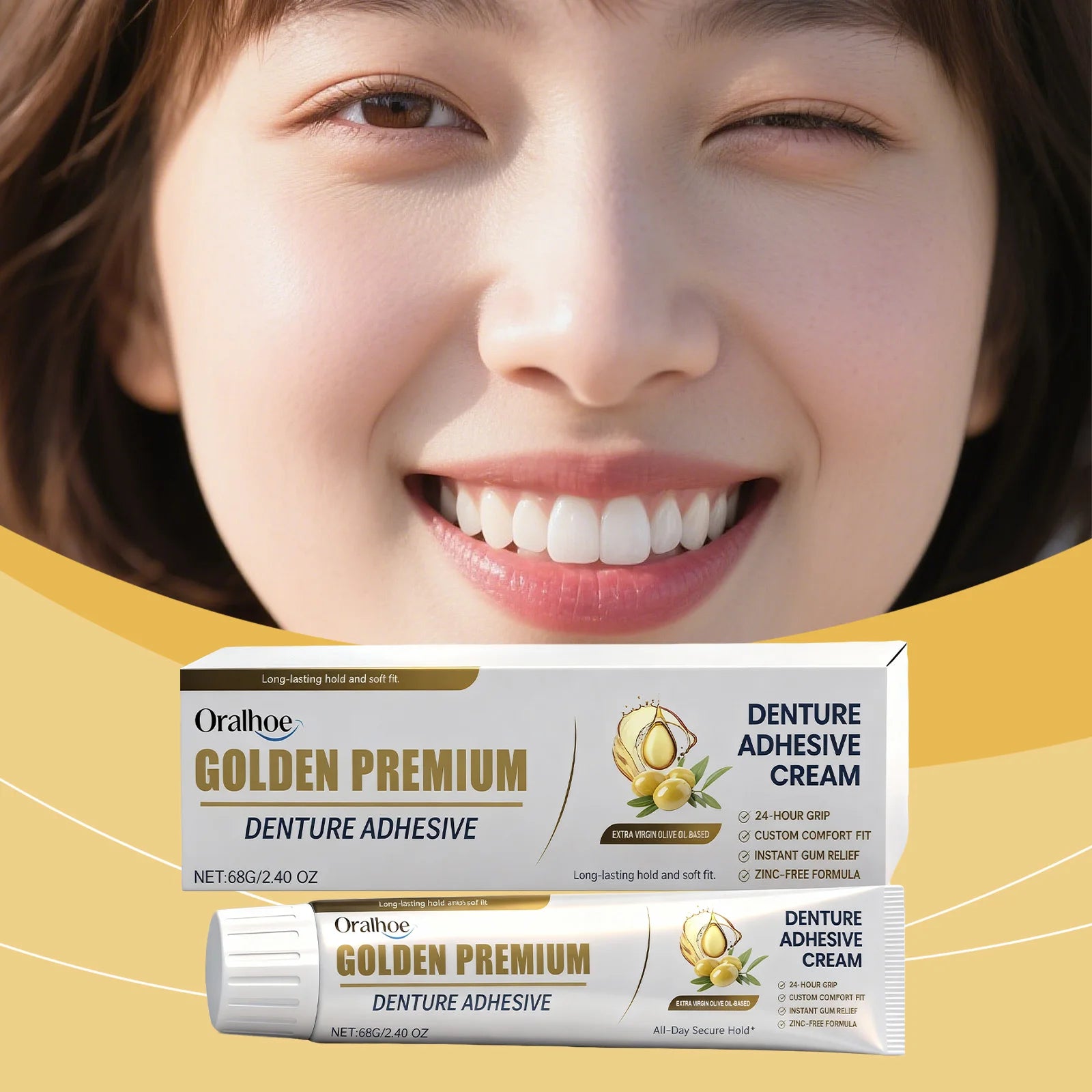 Denture Adhesive Cream • Strong Secure Hold • Natural All-Day Comfort • Beautiful Smile • Oral Care Enhancement Zpaxo