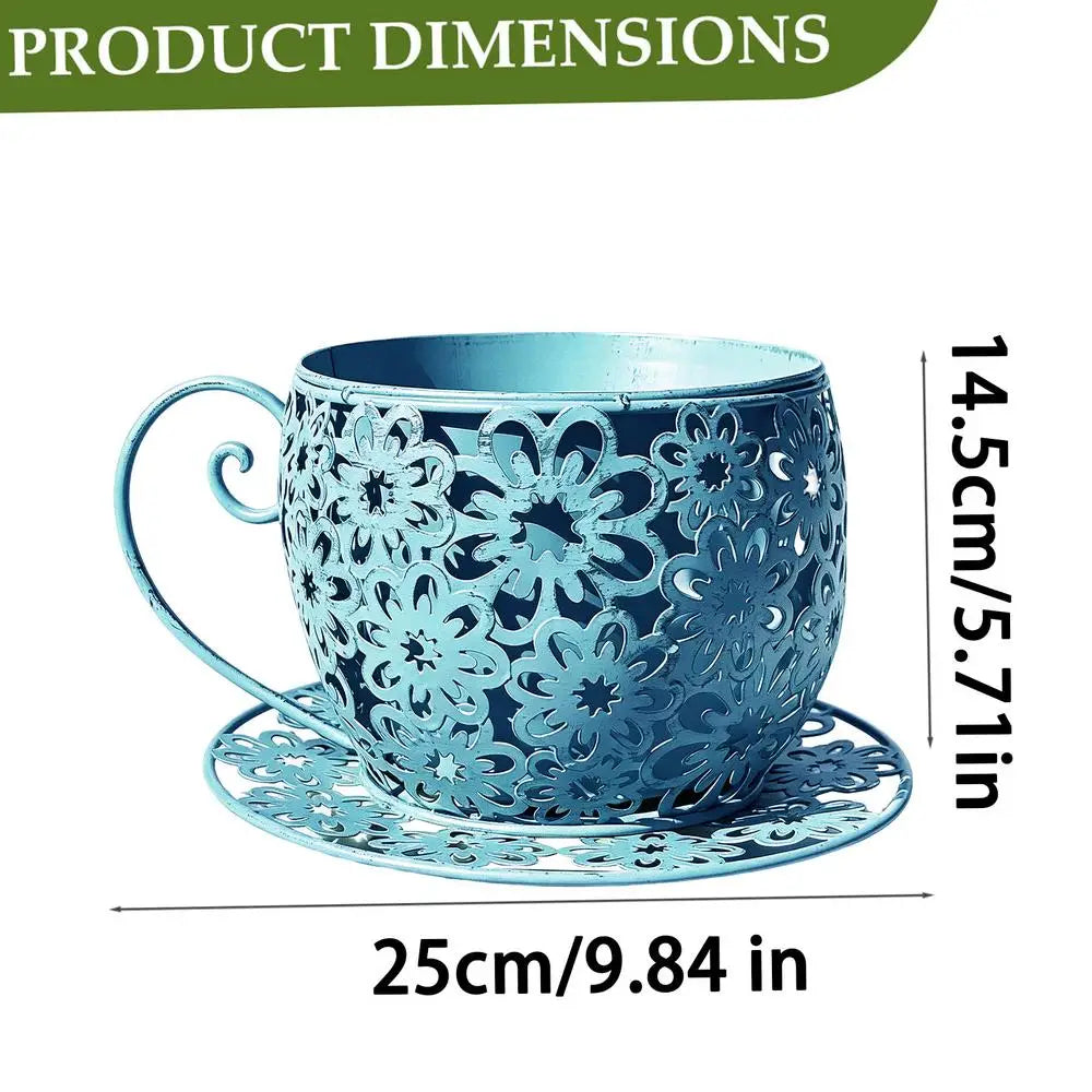 Funny Planter Iron Retro Hollow Teacup Yard Decor Large Garden Pots Zpaxo China Mainland Blue