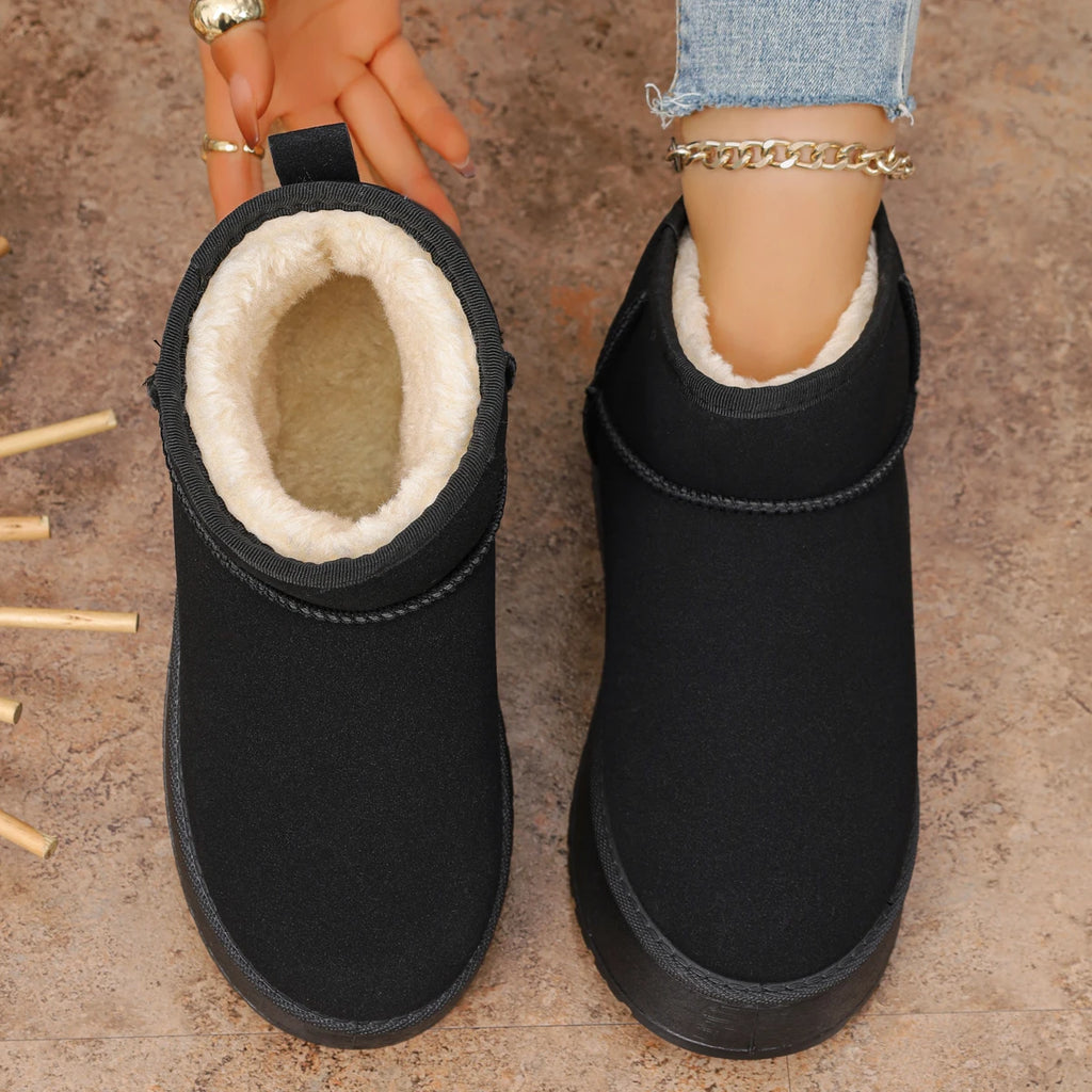 Winter Women Ankle Boots Thick Plush Platform Snow Boots Women Keep Warm Fur Cotton Shoes for Woman Faux Suede Slip-On Shoes Zpaxo black 37