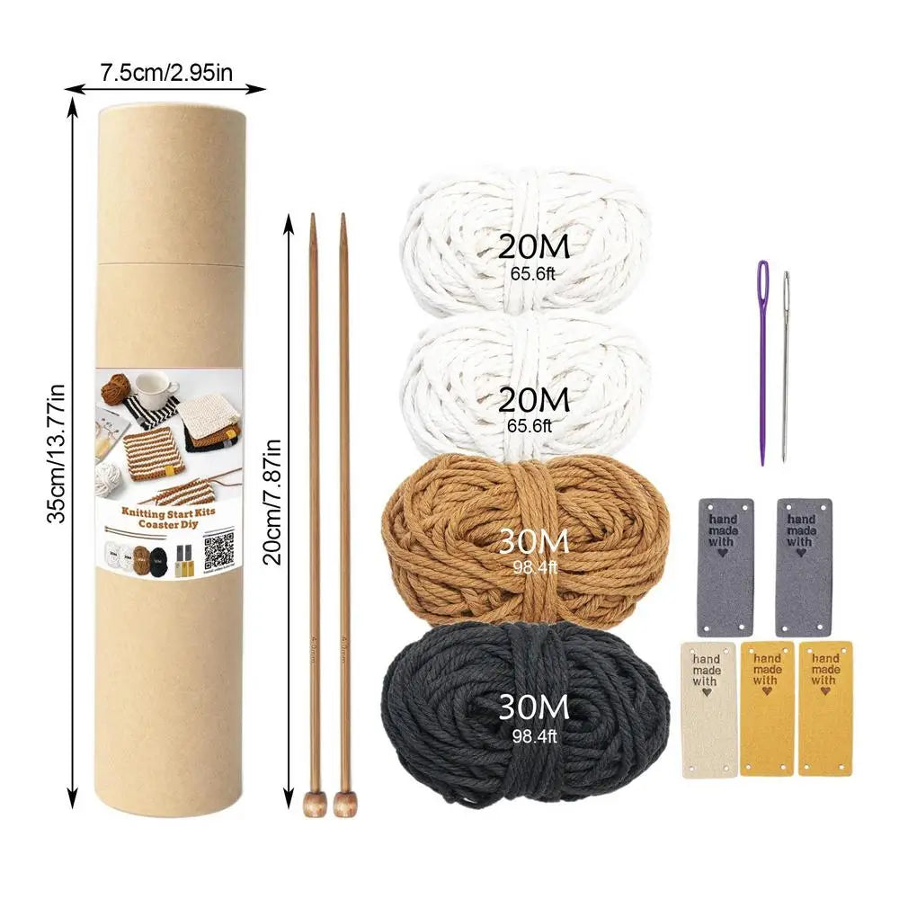 DIY Coaster Knitting Needle Cotton Rope Yarn Beginners Basic Supplies