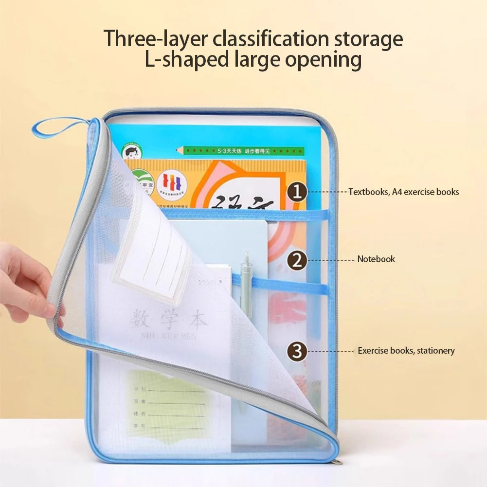 A4 Zipper Stationery Bag – Nylon Book Organizer for Students