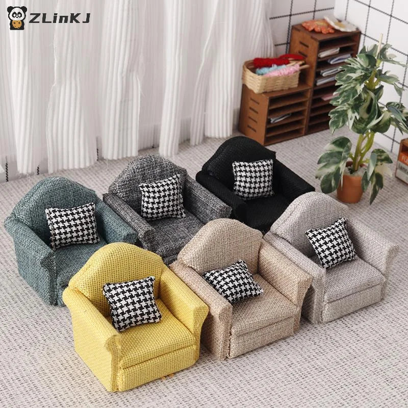 ▶1PCS Mini Flax Sofa Throw Pillow Model 1/12 Dollhouse Furniture Decoration Dolls House Home Scene Decor Accessories Zpaxo