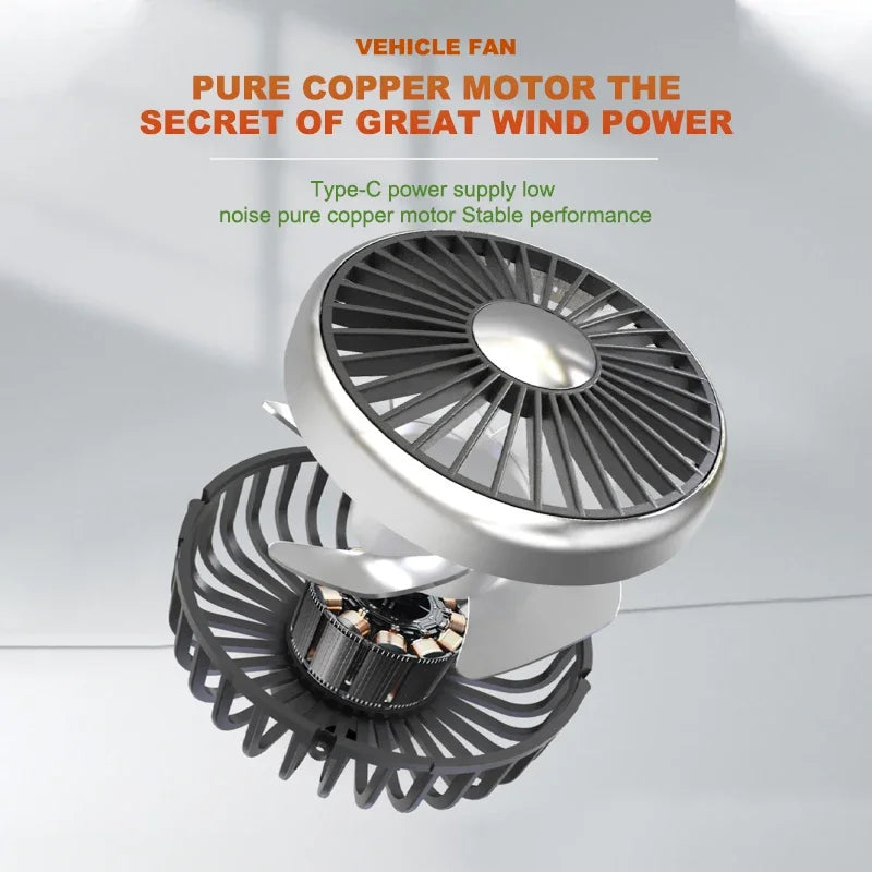 Car Fan Cooling Dual Head Type-c Usb 3 Speeds Adjustable Auto Cooler