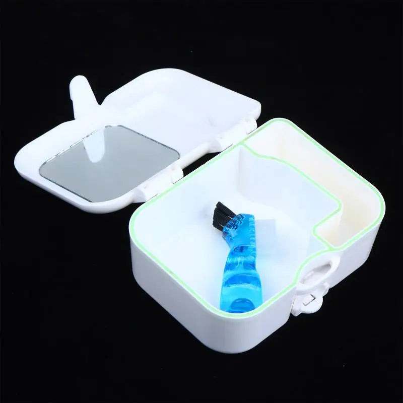 Portable Denture Case Kit with Mirror & Brush | Travel Storage Denture Storage Case Zpaxo
