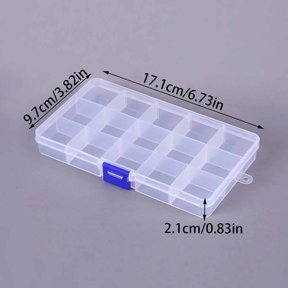 15-Grids Plastic Jewelry Storage Box with Adjustable Dividers Earrings Rings Beads Jewelry Transparent Organizer Container Zpaxo