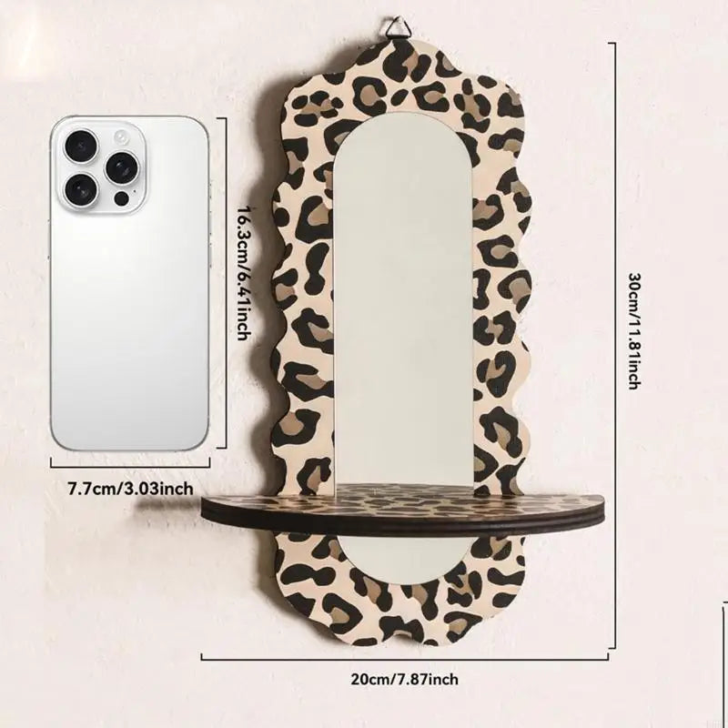 Leopard Print Wooden Floating Shelf Mirror Wall Decors Plant Display