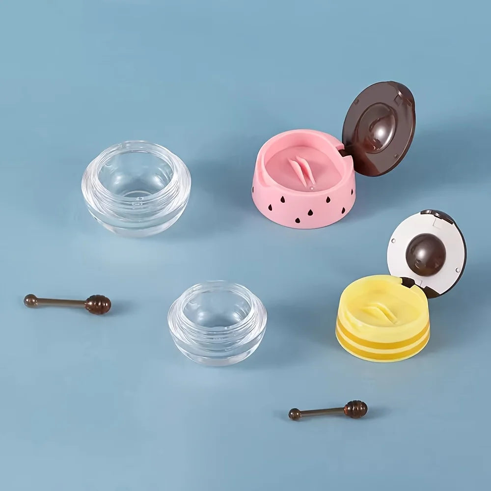 Pink Yellow Empty Plastic Lip Mask Jars Small Spoon Honey Balm Cans Zpaxo