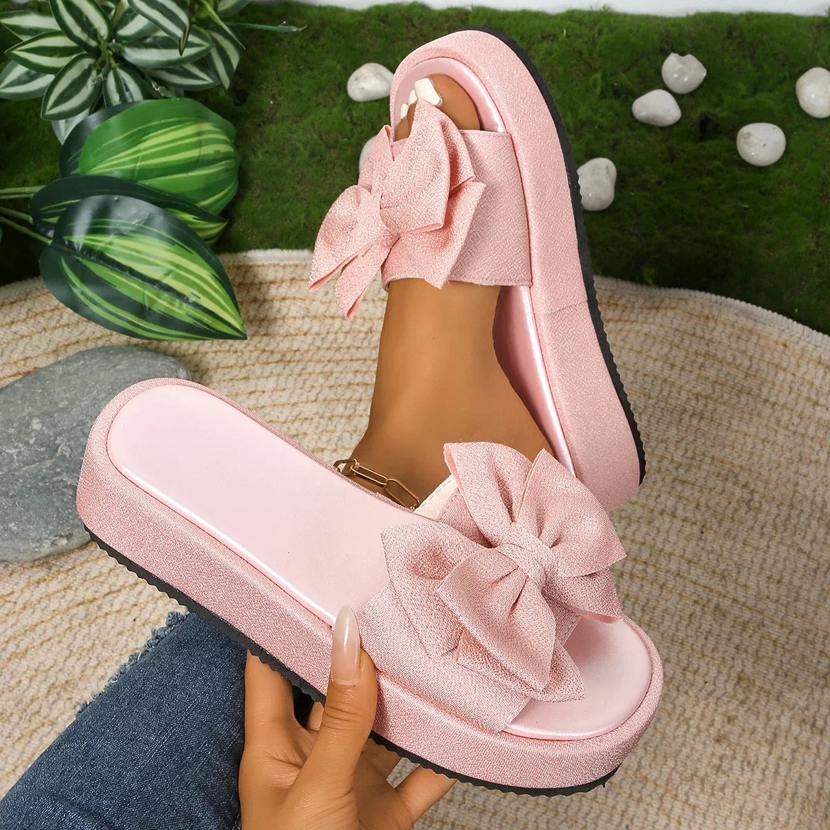 Women Slippers Wedge Platform Sandals Beach Casual Lightweight Zpaxo Pink 36