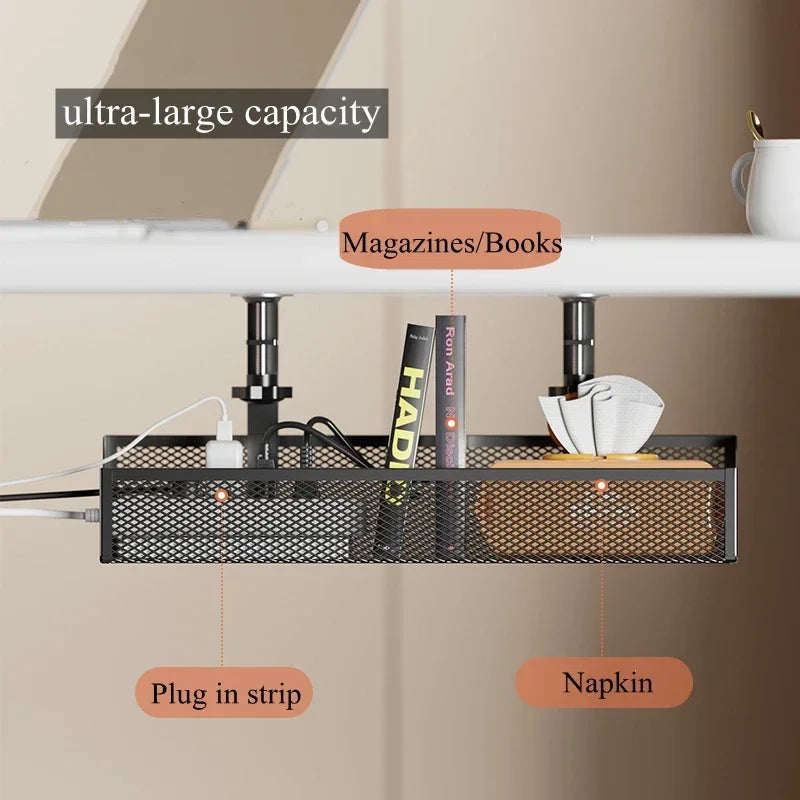 Under Table Storage Rack Metal Cable Management Tray Home Office Desk Wire Organizer No Punching Kitchen Storage Accessories Zpaxo