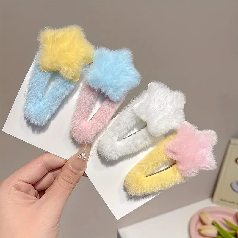 Plush Star Hair Clips Women Blocking Bangs Soft Accessories Girls Zpaxo random Star-4pcs