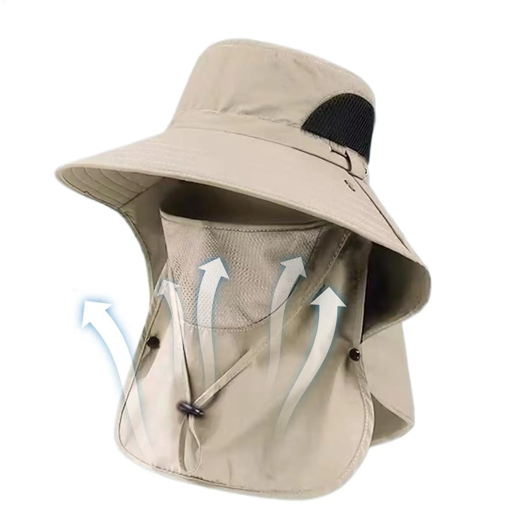 UV Protection Wide Brim Fishing Sun Hat with Neck Flap Outdoor Sun Hat Zpaxo