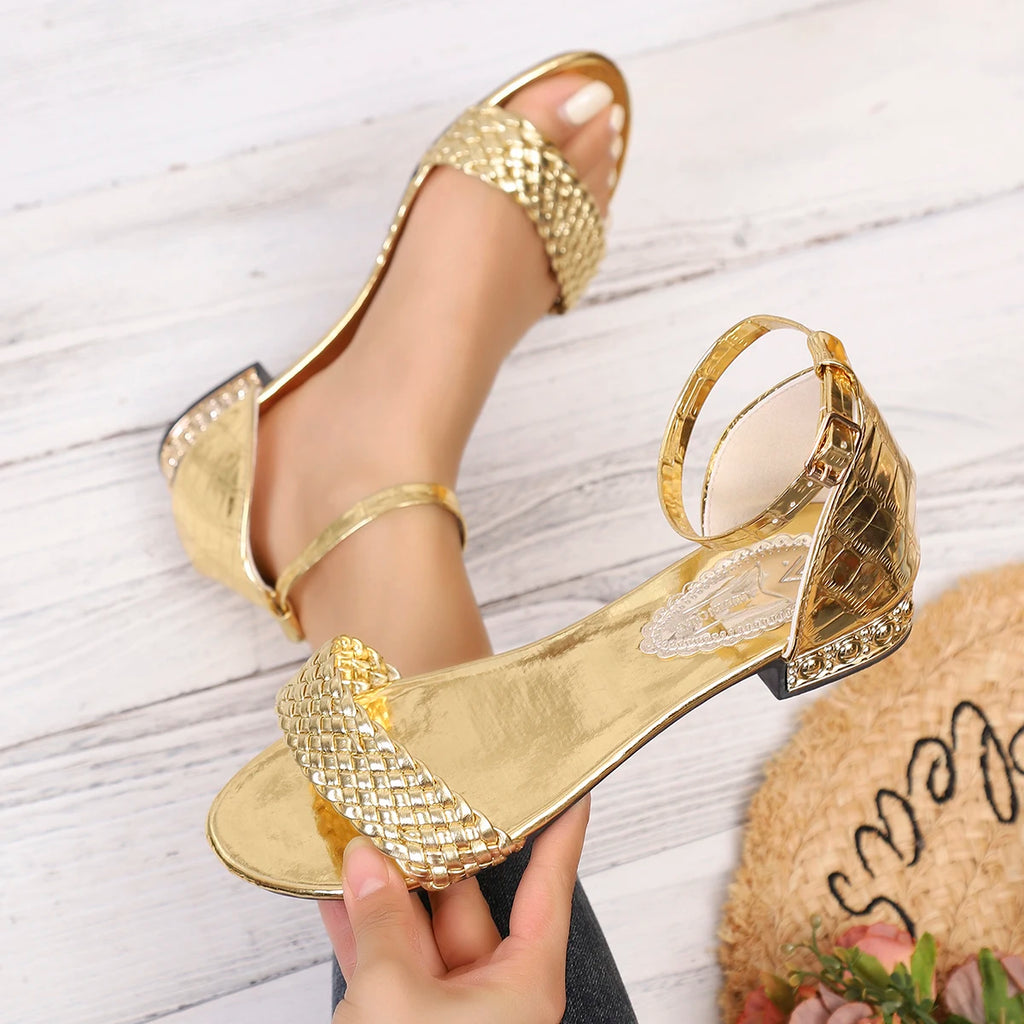 Women Sandals 2026 New Woven Band Thick Heel Shoes for Women Plus Size Ankle Buckle Casual Shoes Woman Comfy High Heels Sandals Zpaxo