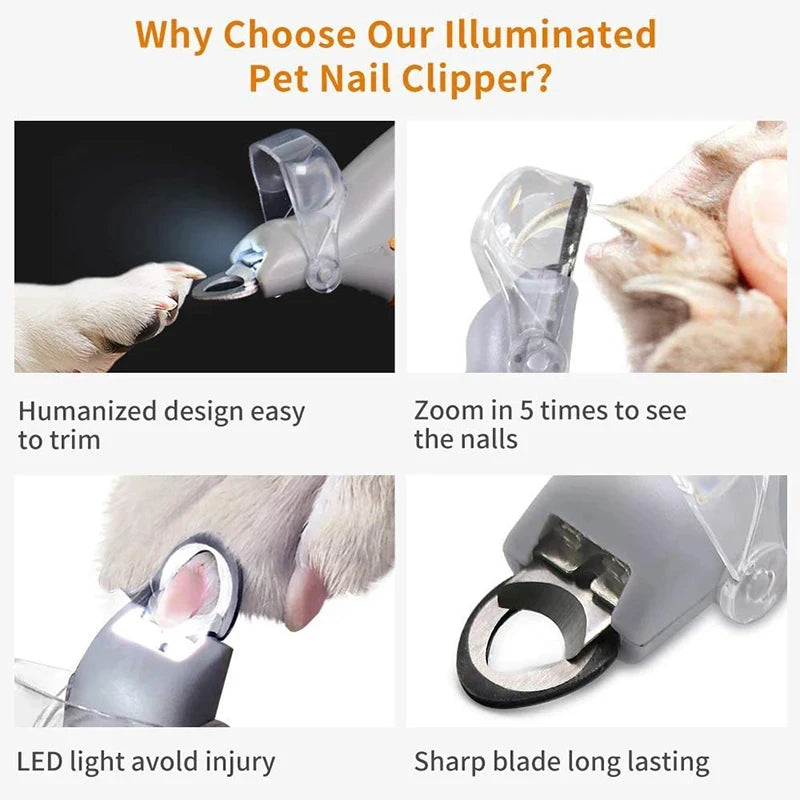 Professional Pet Nail Clipper Scissors LED Light Cat Dog Clippers