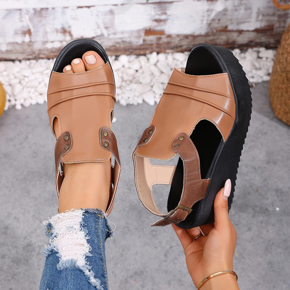 Women Sandals Breathable Wedge Walking Shoes Summer Party Sandals Ladies Retro Female Designer Outdoor Women Shoes Footwear Zpaxo