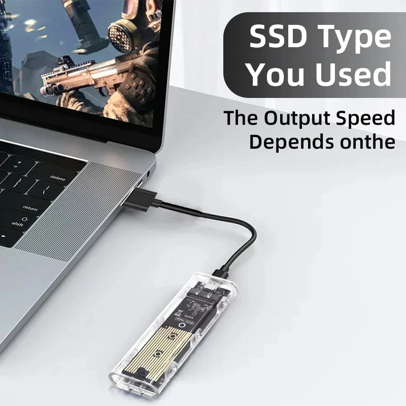 M.2 NVME PCIe NGFF SATA Dual Protocol SSD Case Clear USB Type C 10Gbps PCI-E M2 SSD Transparent External Enclosure Hard Disk Box Zpaxo