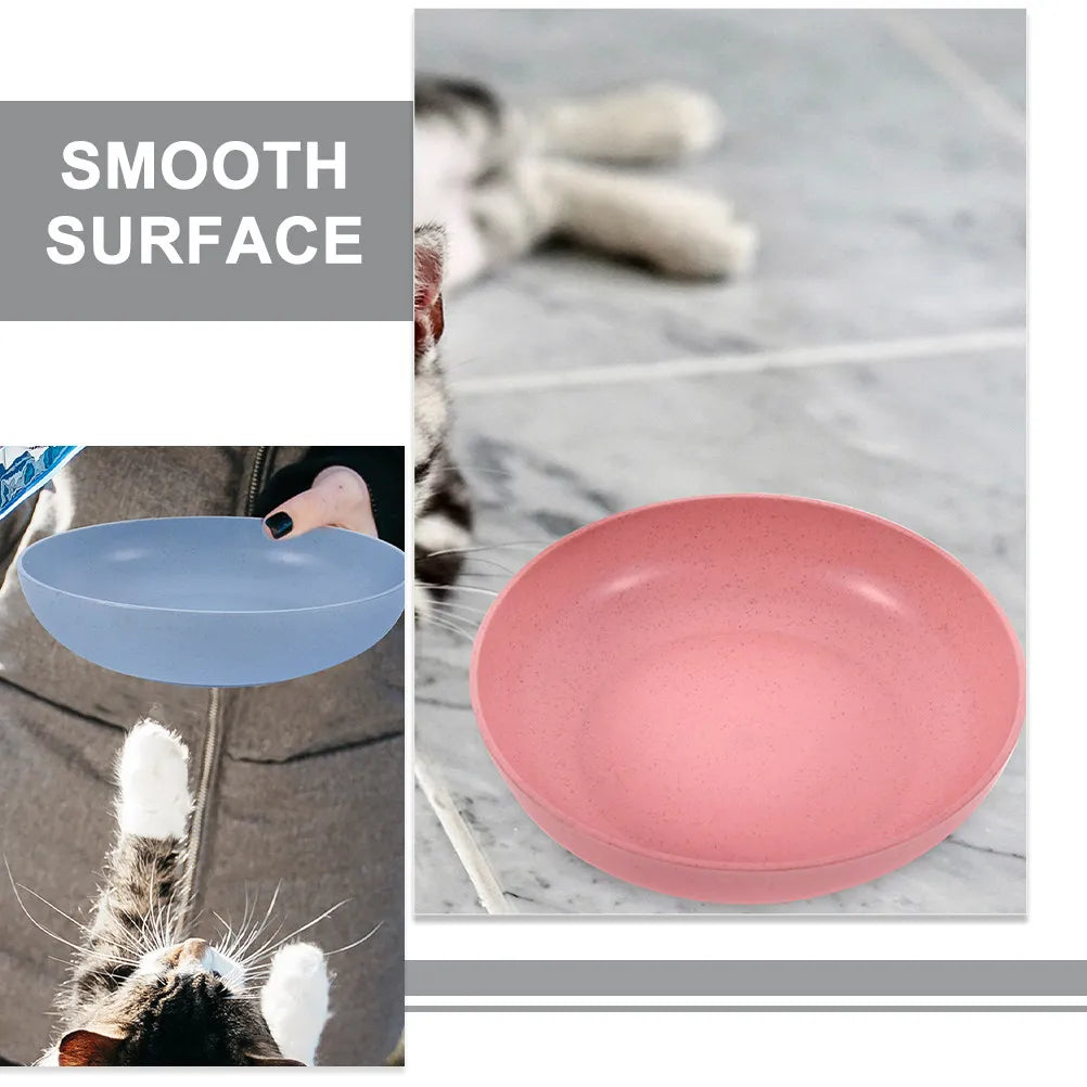 Shallow Round Cat Food Bowl Wheat Fiber PP Material Non-slip Stable