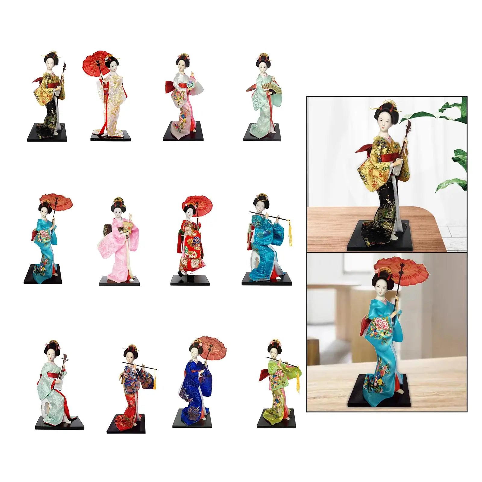 12" Japanese Geisha Collectible Figurine Kimono Dolls Asian Geisha Doll Girl Statue for Home Office Shelf Table Decoration Zpaxo