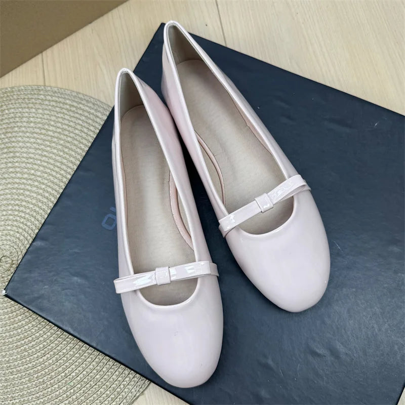 Flat Shoes for Women 2025 New Round Toe Spring and Autumn Bow Ballet Shoes, Shallow Mouth Plus Size Women's Shoes 44 Loafers Zpaxo
