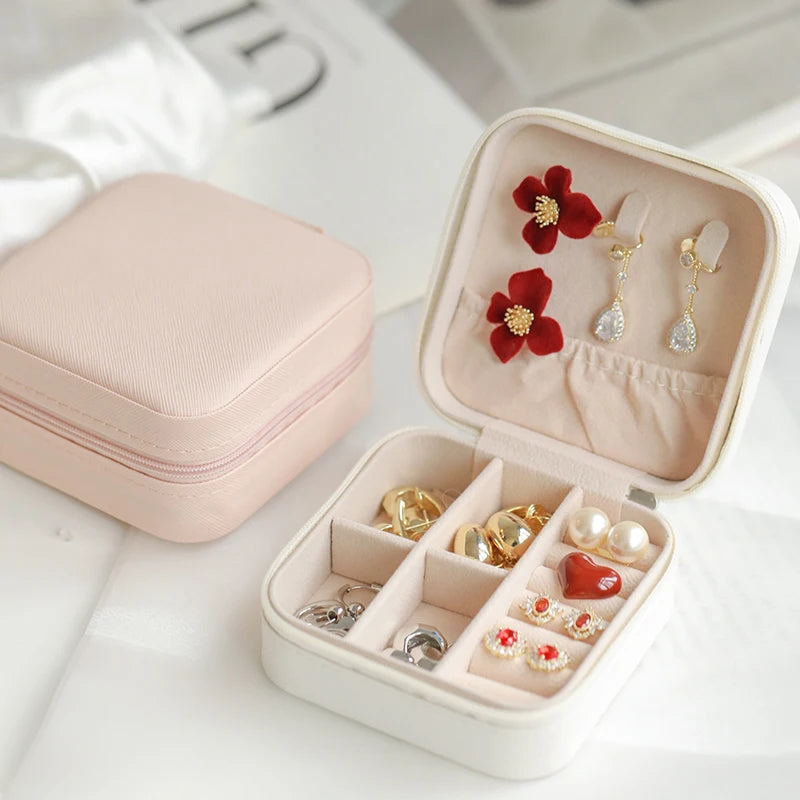 Mini Jewelry Organizer Display Travel Jewelry Zipper Case Boxes Earrings Necklace Ring Portable Jewelry Box Flip Top Storage Zpaxo