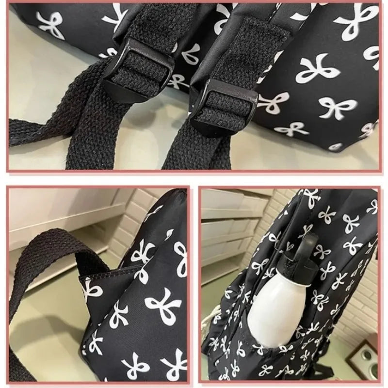 Trendy Cute Bow Print Backpack School Laptop Protection Adjustable