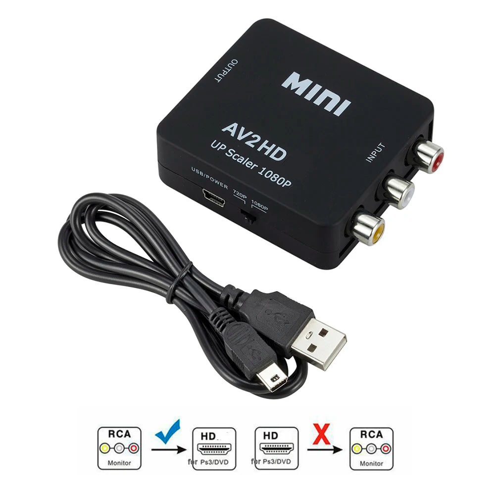 RCA AV To MINI HDMI-Compatible Adapter 1080P Video Converter CVBS Adapter Converter Box For HDTV Projector Set Top Box DVD Zpaxo Black