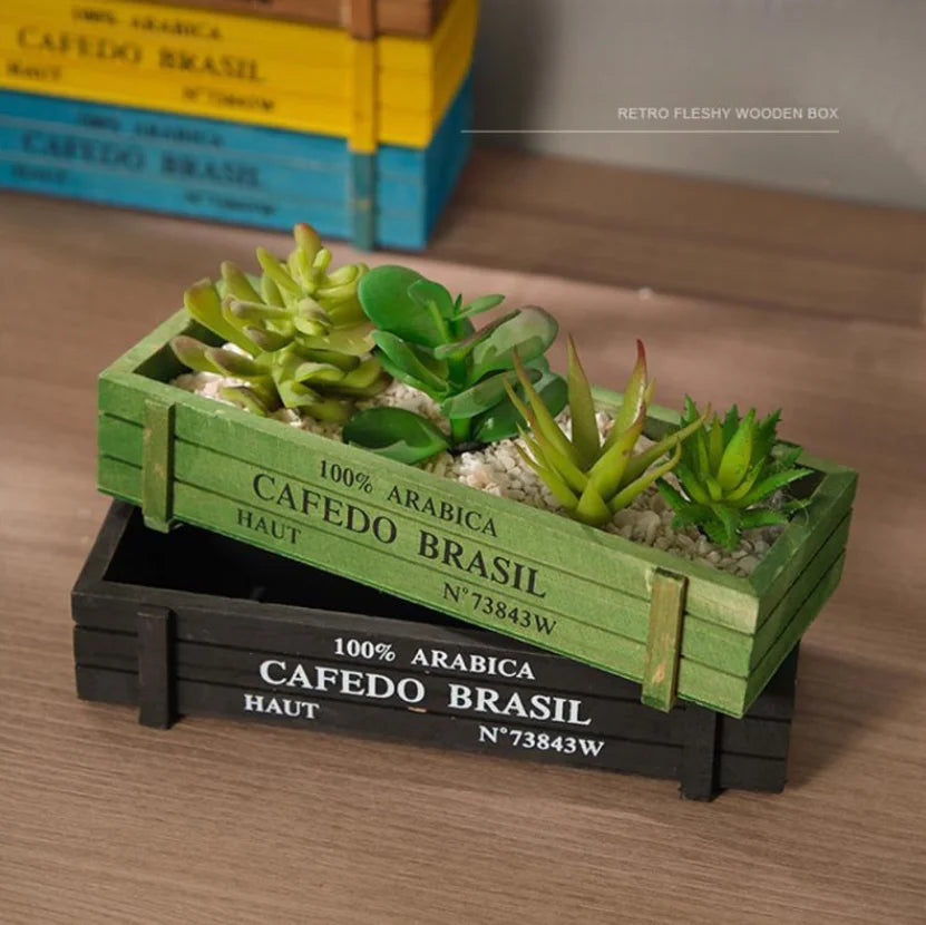 Retro Wooden Planter Box – Succulent, Moss & Desk Organizer