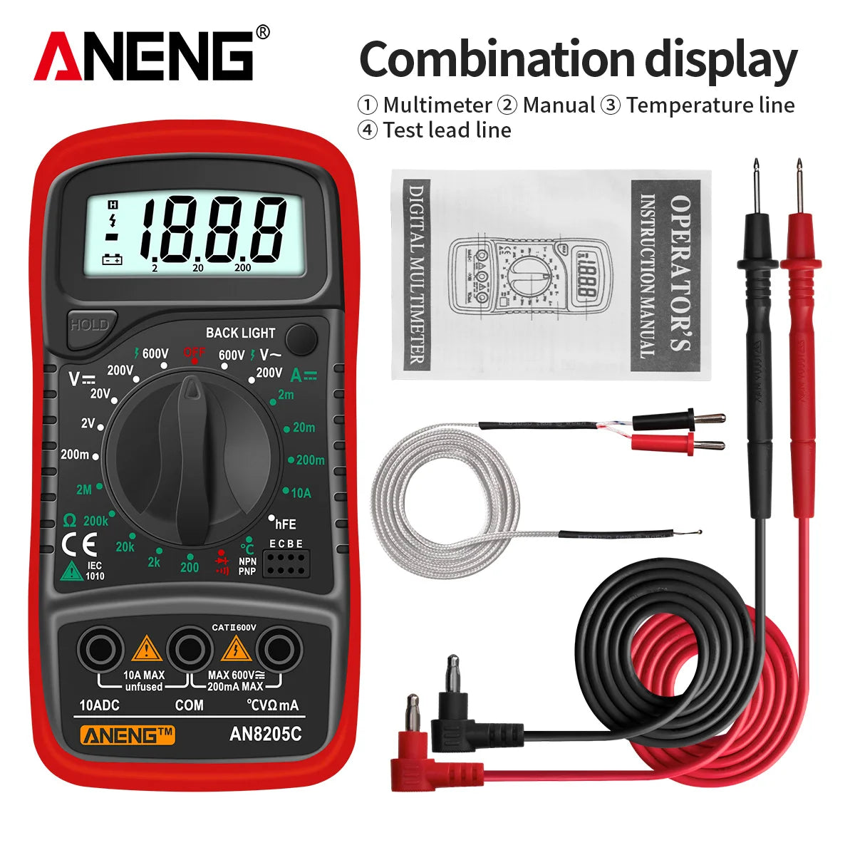 ANENG AN8205C Digital Multimeter Meter Thermocouple LCD Backlight