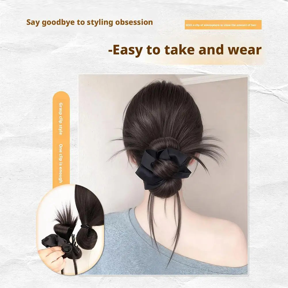 Feather Ball Messy Bun Hair Clip Scrunchie with Bow for Women Hair Bun Clip Zpaxo