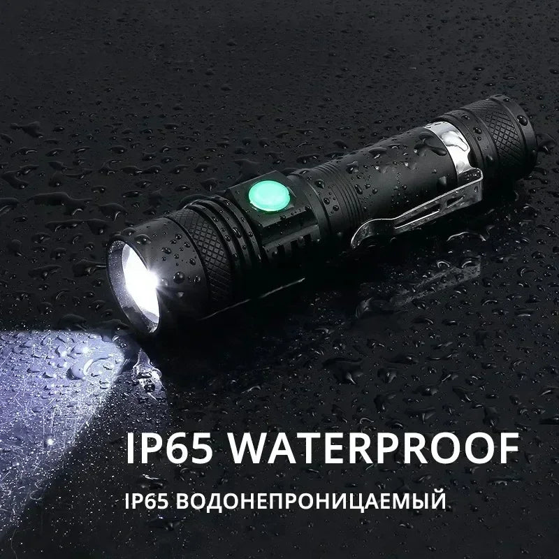 KDULIT T6 LED Zoomable Flashlight – USB Rechargeable, Waterproof