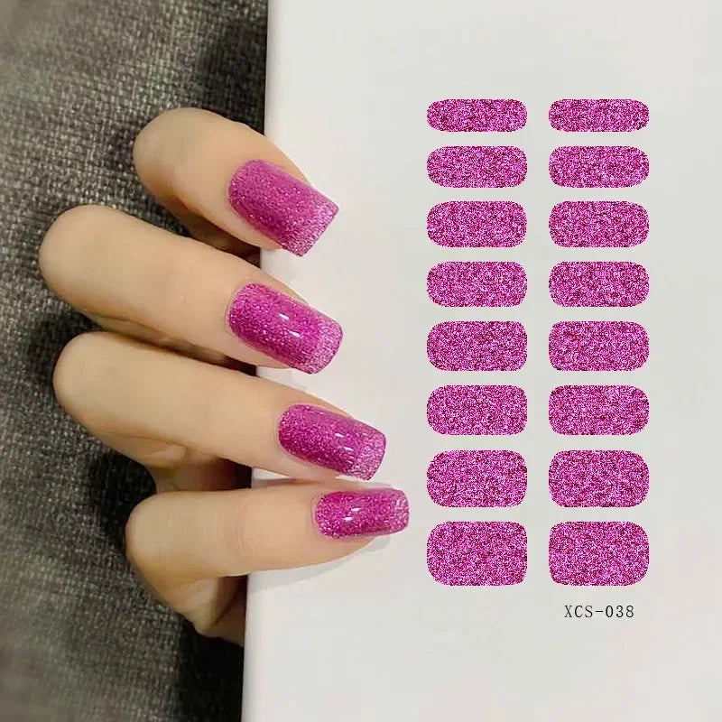 53 Colors Nail Polish Stickers Pure Strips Waterproof Adhesive Full