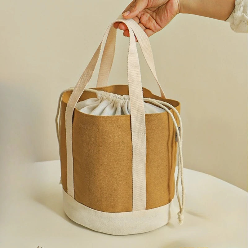 Thick canvas lunch ba hand-held rice bag insulated lunch bag student office worker portable drawstring lunch box bag Zpaxo