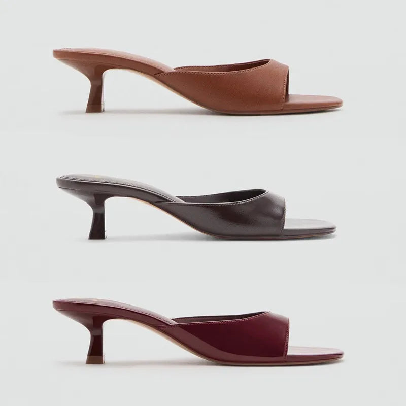 Classic Brown Leather Designer Slides Women Beach Party Slippers Low