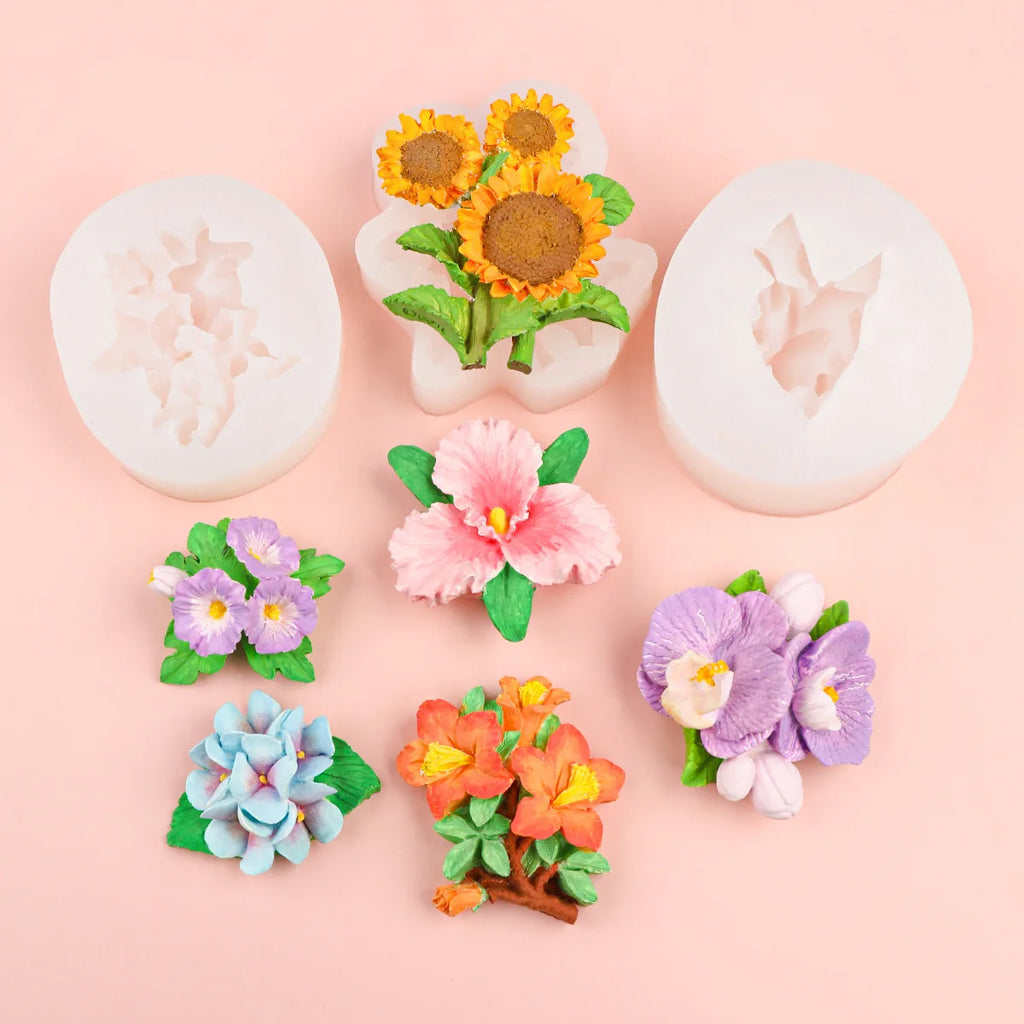 Flower Silicone Mold Lily Sunflower Hibiscus Hydrangea Cake Decoration Fondnat Chocolate Cupcake Topper Candle Soap Polymer Mold Zpaxo