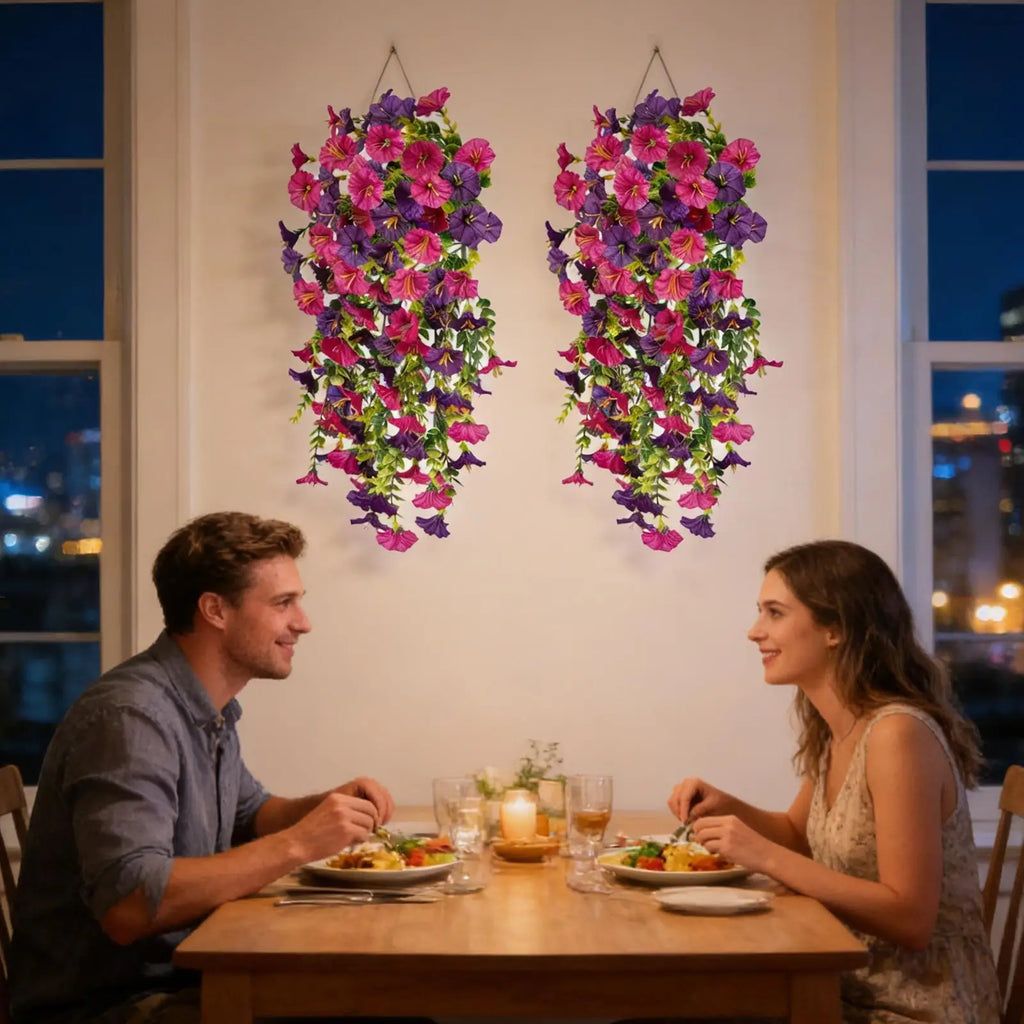 Fake Morning Glory 2 UV Resistant Hanging Vine Flowers Outdoor Garden