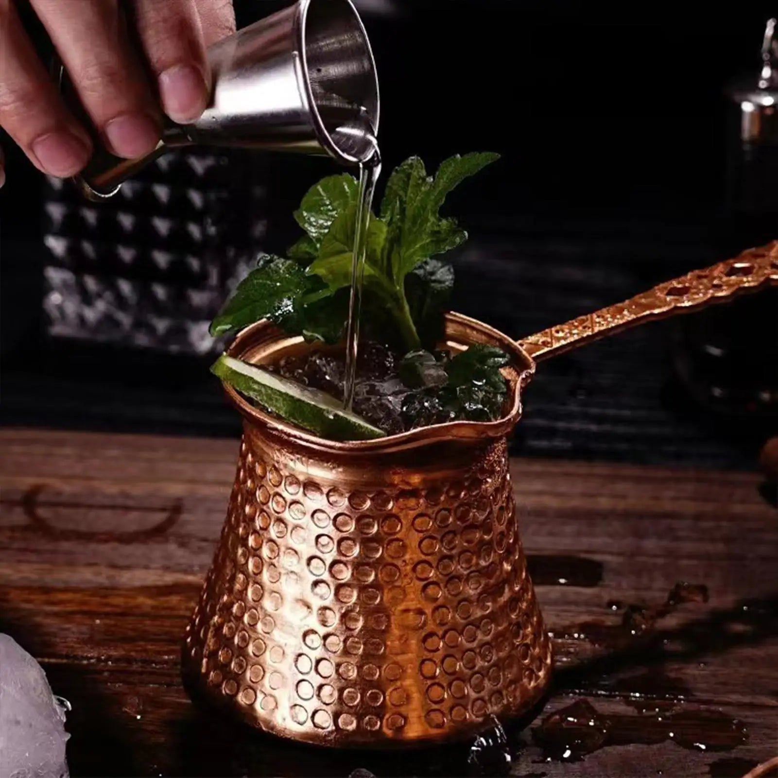 Turkish Coffee Pot Hand Hammered Copper Drip Coffee retro Milk easy to use Cup Mocha Pot Brass Handle Coffee Accessories Zpaxo