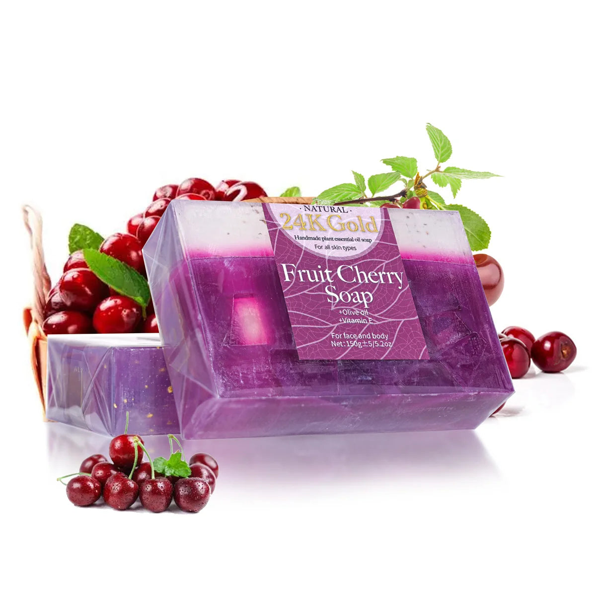 Fruit Cherry Aroma 150gYT Essential Oil Soap With Added 24K Gold Leaf Handmade Soap For Facial Cleansing Zpaxo Fruit cherry