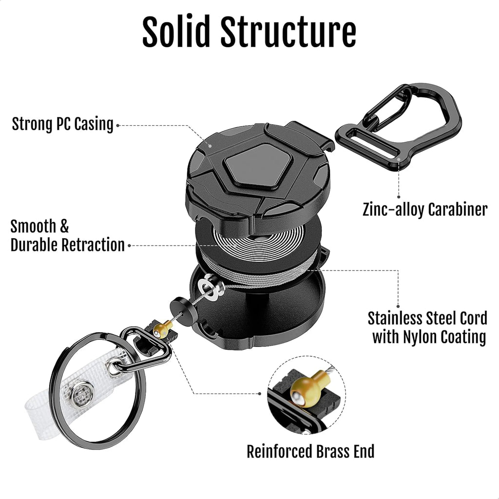 Universal 31.5" Steel Retractable Cord Keychain Anti Theft ID Badge Holder Reel Carabiner Heavy Duty Lanyard Telescopic Keychain Zpaxo
