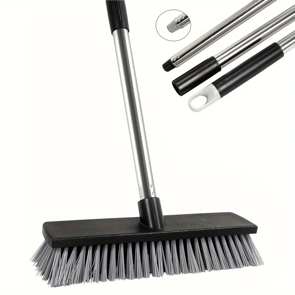 Heavy-Duty Hard Bristle Push Broom – Adjustable Long Handle Outdoor Push Broom Zpaxo