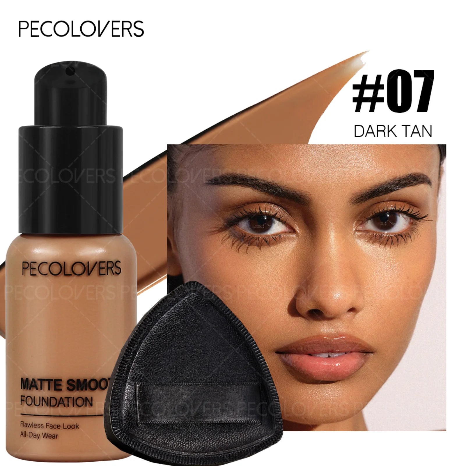 2PCS/Set Waterproof Liquid Foundation and Puff, Hydrating, Moisturizing Liquid Foundation, Long-Lasting , Dark Circle Concealer Zpaxo 07