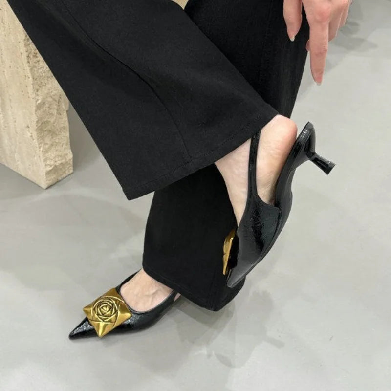 Women Sandals Thin Heels Slip-On Summer Pumps Sexy Pointed Toe High Heeled Shoes Woman Luxury Lady Black Wedding Party Shoes Zpaxo black 35
