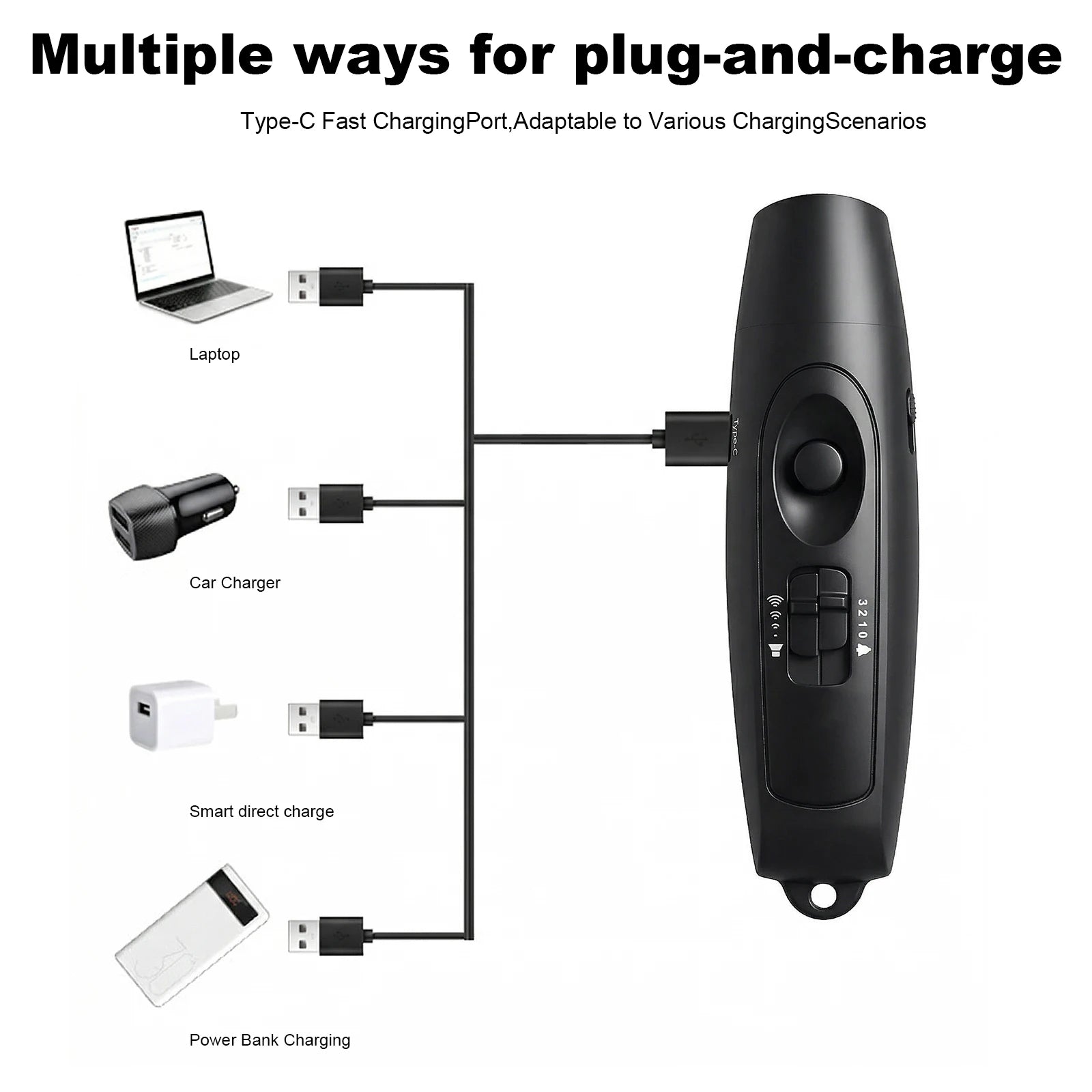 Electronic Whistle USB Rechargeable Air Bear Horn 120-150dB LED