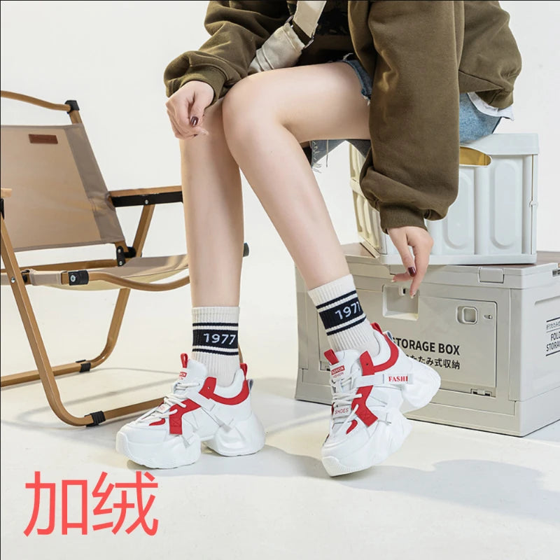 Womens Platform Chunky Sneakers Multiple Colors Hidden Heel Lift Lace Zpaxo Red Velvet 38 China Mainland