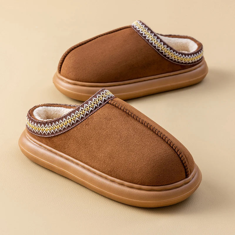 Men's Plush Fleece Lined Slippers Winter Warm House Shoes Thick EVA