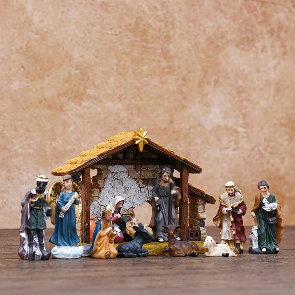 Nativity Christmas Manger Decoration Resin Figurine Bookshelf Home
