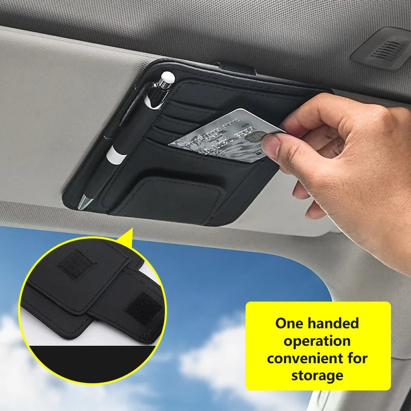 Multi Functional ID Storage Clip Car Sun Visor Small Card Bag Glasses