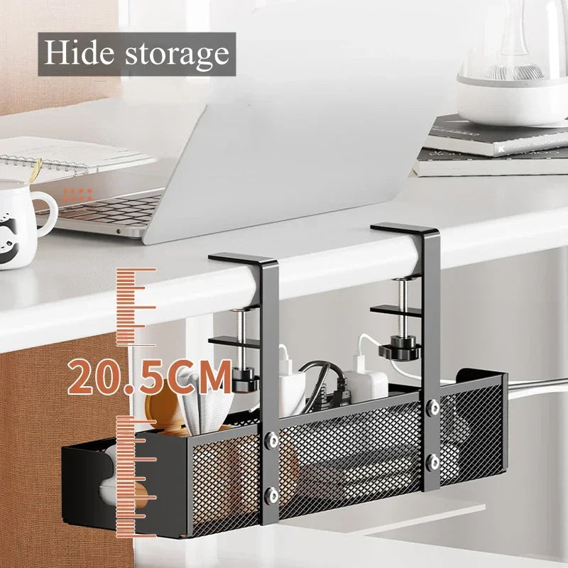 Under Table Storage Rack Metal Cable Management Tray Home Office Desk Wire Organizer No Punching Kitchen Storage Accessories Zpaxo
