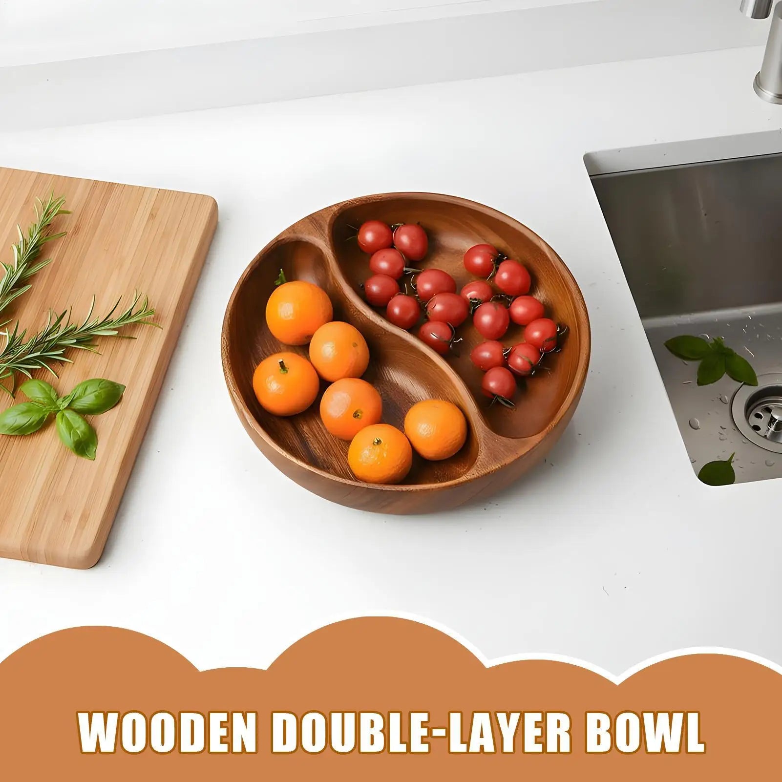 Snack Bowls 2-Compartment Rustic Serveware Holder Party Serving Nut