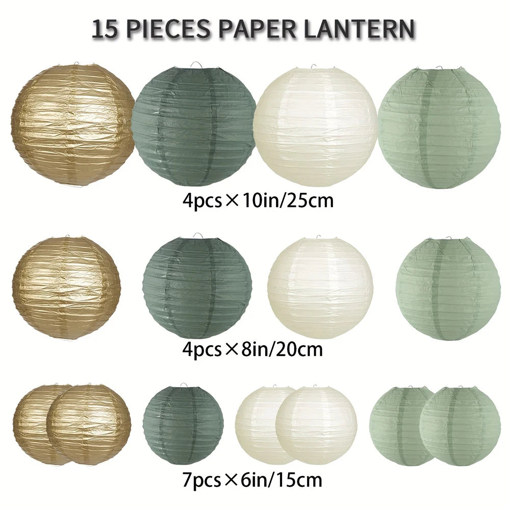 15 Sage Green Paper Lanterns Wedding Decoration Background Hanging