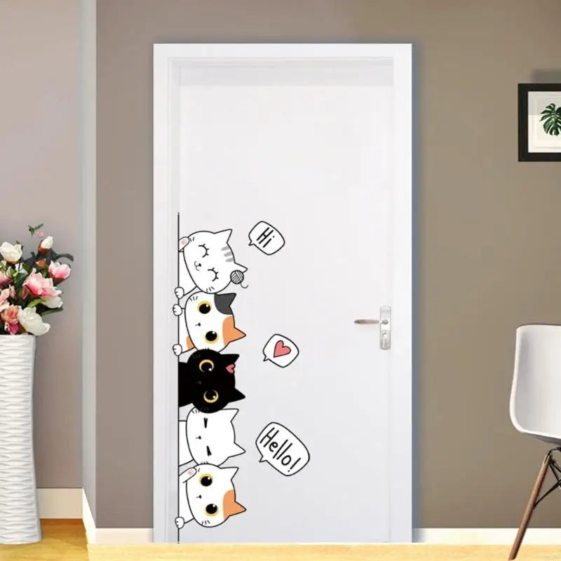 Door Sticker Lovely Kitten Designing Decoration Decal Bedrooms